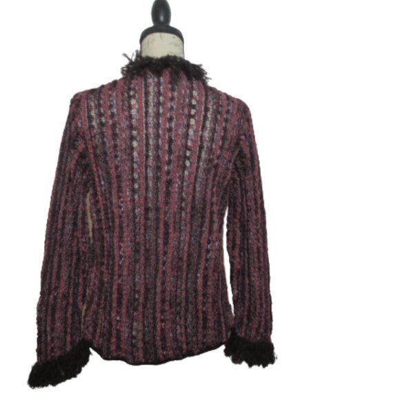 Sigrid Olsen Women's Multicolored Fringe Trimmed Metalic Knit Long Sleeve  Sz S - Picture 4 of 10